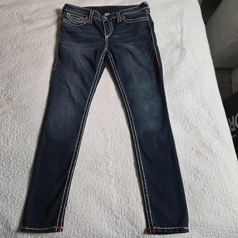 True Religion Super T Jennie Jeans Womens 32 Blue Curvy Skinny Mid Rise Y2K
